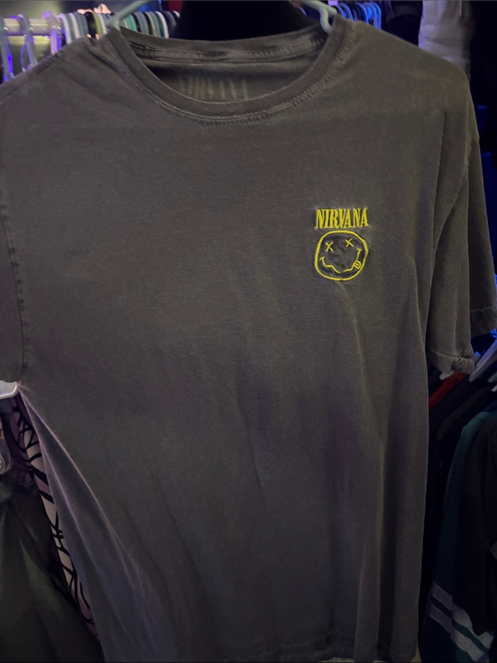 NIRVANA Charcoal Short Sleeve Tee with Yellow Logo